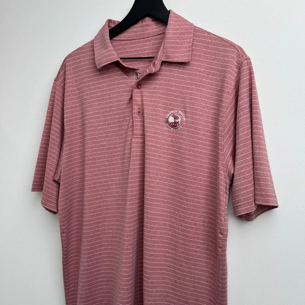 Bobby Jones Polo Golf Shirt L Red Stripe‎ Short Sleeve Casual Atheletic Mens